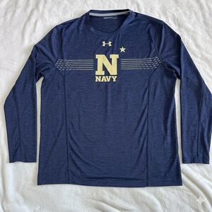 Under Armour Men’s Navy Midshipmen Long-Sleeve Performance Shirt Logo Size Large